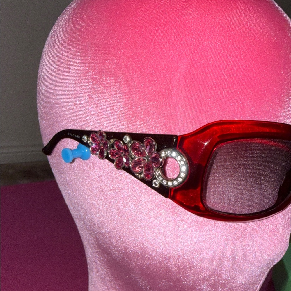Bvlgari Deep Red Rhinestone Temple Sunglasses - Picture 3 of 8